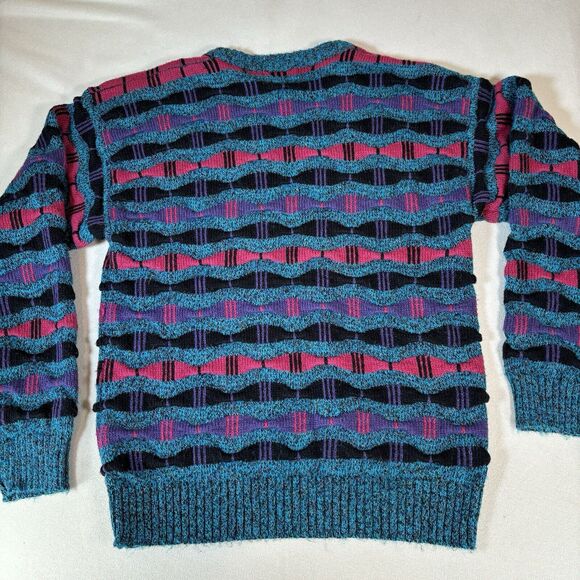 Vintage 90s Cattivo Sweater Coogi Style 3D Knit Size Medium Geometric - Picture 12 of 14